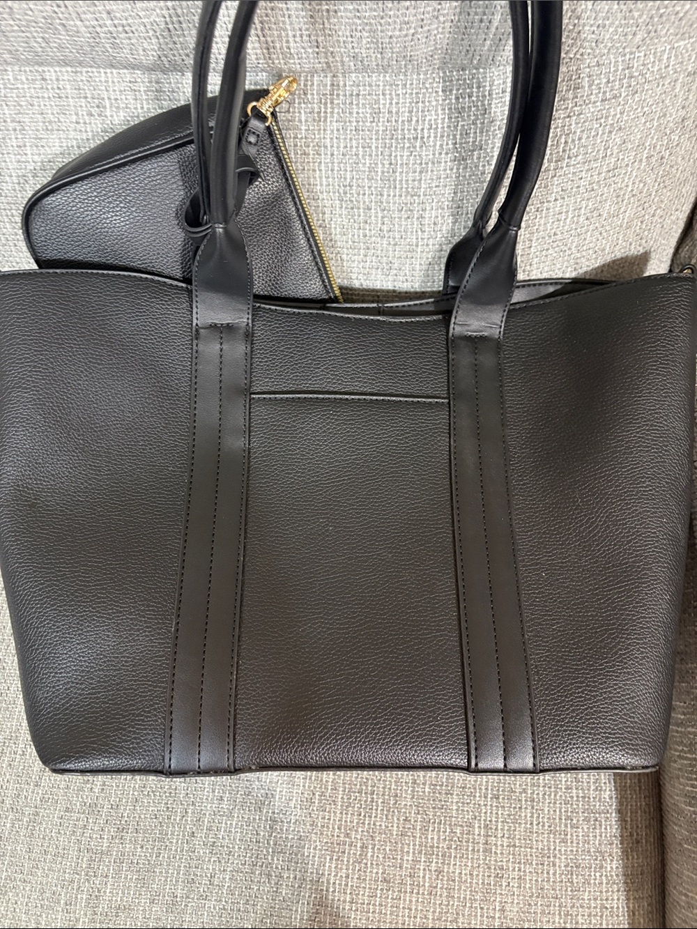 Nine West Black Pebbled Tote with Gold Accent - Picture 11 of 14